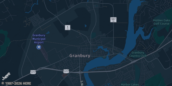 Map of Grandbury, TX. The exact address of Hood County YMCA is not known, so the map shows the area rather than a specific building.