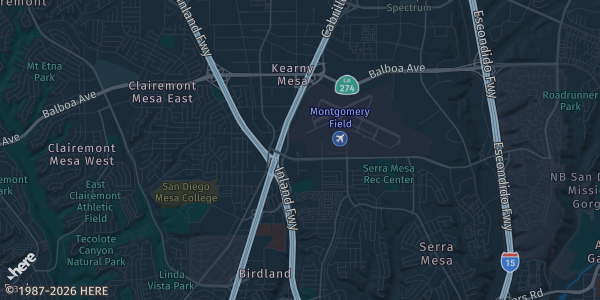 Map of San Diego, CA. The exact address of Four Points by Sheraton San Diego is not known, so the map shows the area rather than a specific building.