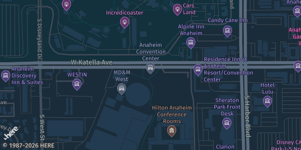 Map showing Anaheim Convention Center in Anaheim, CA.