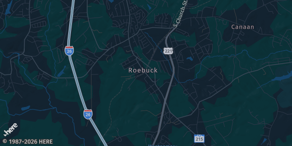 Map of Roebuck, SC. The exact address of Spartanburg Veterans of Foreign Wars Post 9539 is not known, so the map shows the area rather than a specific building.