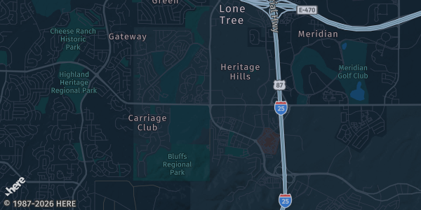 Map of Lone Tree, CO. The exact address of Marriott Denver South is not known, so the map shows the area rather than a specific building.