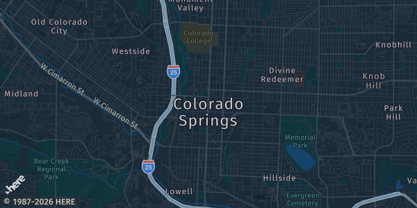 Map of Colorado Springs, CO. The exact address of Norris Penrose Event Center is not known, so the map shows the area rather than a specific building.