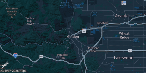 Map of Golden, CO. The exact address of Jefferson County Fairgrounds is not known, so the map shows the area rather than a specific building.