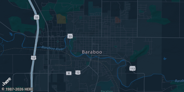 Map of Baraboo, WI. The exact address of Kalahari Resorts & Conventions - Wisconsin Dells is not known, so the map shows the area rather than a specific building.