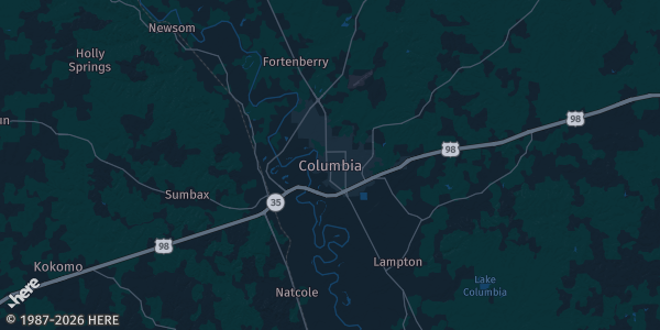 Map of Columbia, MS. The exact address of Columbia Expo Center is not known, so the map shows the area rather than a specific building.