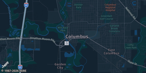 Map of Columbus, IN. The exact address of Bartholomew County Fairgrounds is not known, so the map shows the area rather than a specific building.