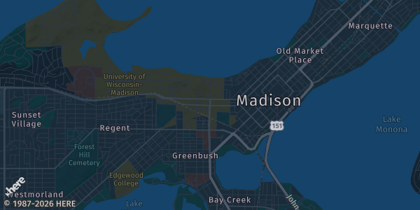 Map of Madison, WI. The exact address of East Towne Mall is not known, so the map shows the area rather than a specific building.