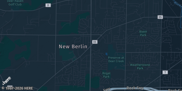 Map of New Berlin, WI. The exact address of New Berlin Ale House is not known, so the map shows the area rather than a specific building.