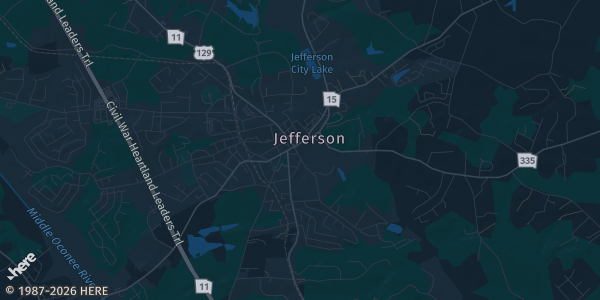 Map of Jefferson, GA. The exact address of Jackson County Agricultural Facility is not known, so the map shows the area rather than a specific building.