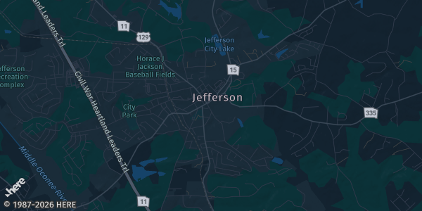 Map of Jefferson, GA. The exact address of Jackson County Agricultural Facility is not known, so the map shows the area rather than a specific building.