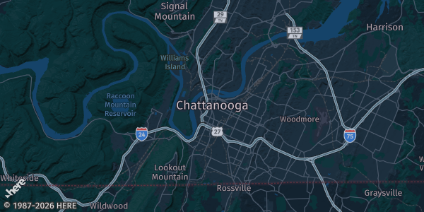 Map of Chattanooga, TN. The exact address of this venue is not known, so the map shows the area rather than a specific building.