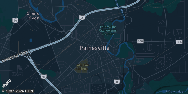 Map of Painesville, OH. The exact address of Concord Community Center is not known, so the map shows the area rather than a specific building.