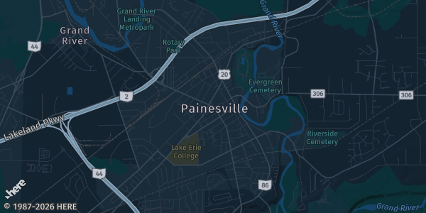 Map of Painesville, OH. The exact address of Concord Community Center is not known, so the map shows the area rather than a specific building.
