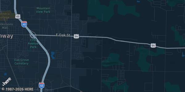 Map of Conway, AR. The exact address of Conway Card Super Show is not known, so the map shows the area rather than a specific building.