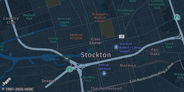 Map of Stockton, CA. The exact address of Best Western Plus Heritage Inn is not known, so the map shows the area rather than a specific building.