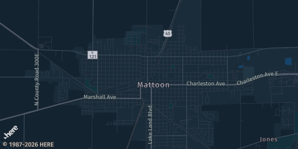 Map of Mattoon, IL. The exact address of Cross County Mall is not known, so the map shows the area rather than a specific building.