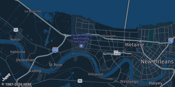 Map of Kenner, LA. The exact address of The Columbus Room is not known, so the map shows the area rather than a specific building.