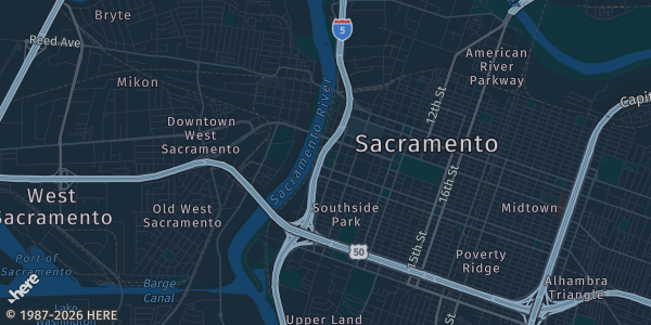 Map of Sacramento, CA. The exact address of Crocker Art Museum is not known, so the map shows the area rather than a specific building.
