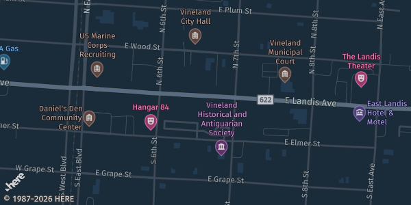 Map showing Vineland Convention Center in Vineland, NJ.