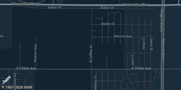 Map showing Hilton Garden Inn Merced in Merced, CA.