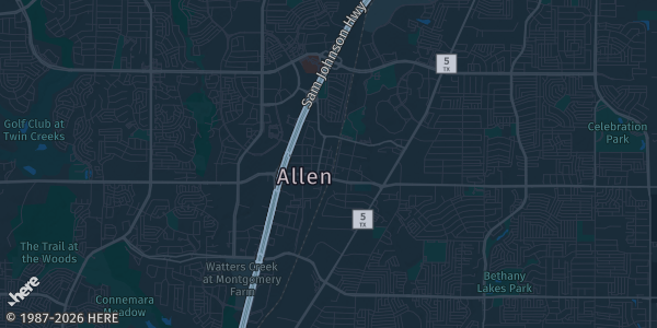 Map of Allen, TX. The exact address of Marriott Dallas Allen Hotel & Convention Center is not known, so the map shows the area rather than a specific building.