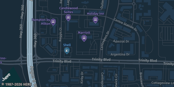 Map showing Marriott DFW Airport South in Fort Worth, TX.