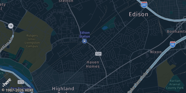 Map of Edison, NJ. The exact address of New Jersey Convention and Exposition Center is not known, so the map shows the area rather than a specific building.