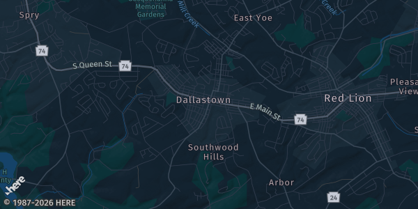 Map of Dallawstown, PA. The exact address of Dallastown Fire Company is not known, so the map shows the area rather than a specific building.