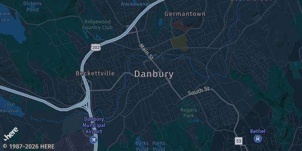 Map of Danbury, CT. The exact address of 2 Shalvoys Ln. is not known, so the map shows the area rather than a specific building.