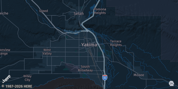 Map of Yakima, WA. The exact address of Yakima Fairgrounds is not known, so the map shows the area rather than a specific building.