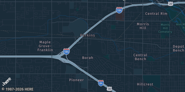 Map of Boise, ID. The exact address of ABU Games is not known, so the map shows the area rather than a specific building.