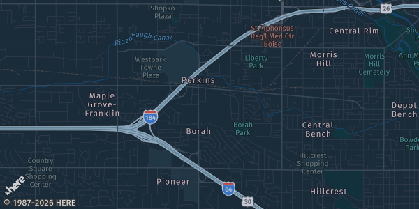 Map of Boise, ID. The exact address of ABU Games is not known, so the map shows the area rather than a specific building.