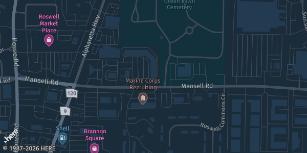 Map showing Dave's Sports Cards in Roswell, GA.