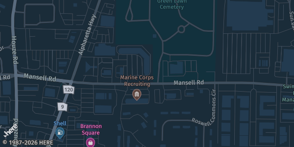 Map showing Dave's Sports Cards in Roswell, GA.