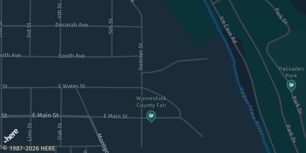 Map showing Danan Lansing Building, Winneshiek County Fairgrounds in Decorah, IA.