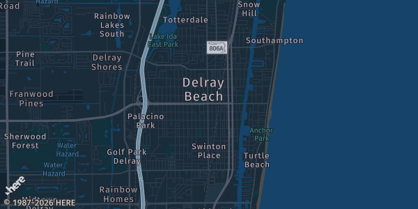 Map of Delray Beach, FL. The exact address of Elks Lodge is not known, so the map shows the area rather than a specific building.