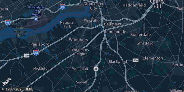 Map of Deptford, NJ. The exact address of Deptford Mall is not known, so the map shows the area rather than a specific building.