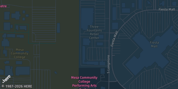 Map showing Arya Reception Hall in Mesa, AZ.
