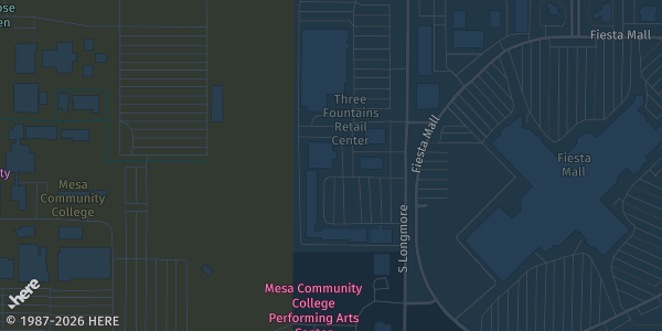 Map showing Arya Reception Hall in Mesa, AZ.