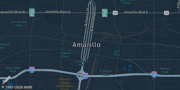 Map of Amarillo, TX. The exact address of Amarillo Civic Center Complex is not known, so the map shows the area rather than a specific building.