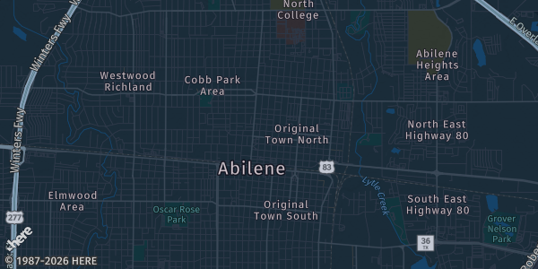 Map of Abilene, TX. The exact address of 1100 N 6th St (venue name unconfirmed) is not known, so the map shows the area rather than a specific building.