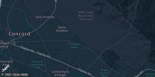 Map of Concord, CA. The exact address of Concord High School is not known, so the map shows the area rather than a specific building.