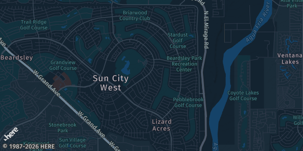 Map of Sun City West, AZ. The exact address of Sun City West Foundation is not known, so the map shows the area rather than a specific building.
