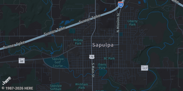 Map of Sapulpa, OK. The exact address of Creek County Fairgrounds is not known, so the map shows the area rather than a specific building.