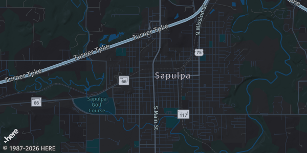 Map of Sapulpa, OK. The exact address of Creek County Fairgrounds is not known, so the map shows the area rather than a specific building.
