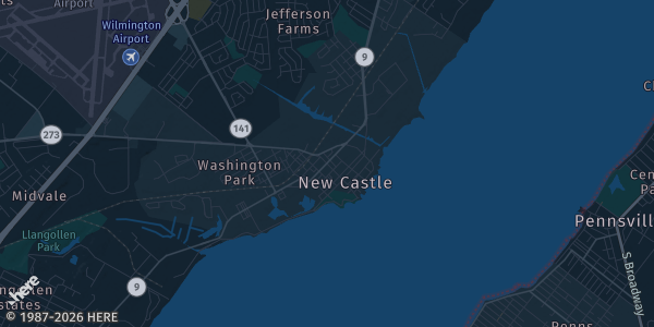 Map of New Castle, DE. The exact address of Nur Shrine Center is not known, so the map shows the area rather than a specific building.