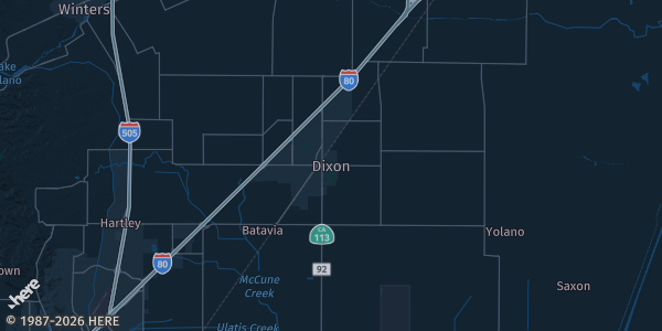 Map of Dixon, CA. The exact address of Dixon Fairgrounds is not known, so the map shows the area rather than a specific building.