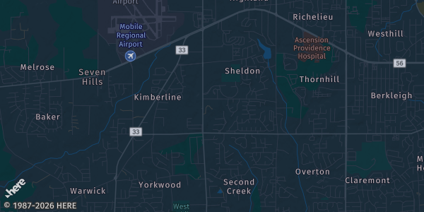 Map of Mobile, AL. The exact address of Abba Shrine is not known, so the map shows the area rather than a specific building.