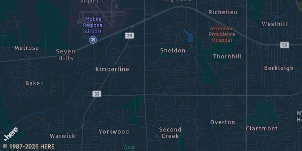 Map of Mobile, AL. The exact address of Abba Shrine is not known, so the map shows the area rather than a specific building.