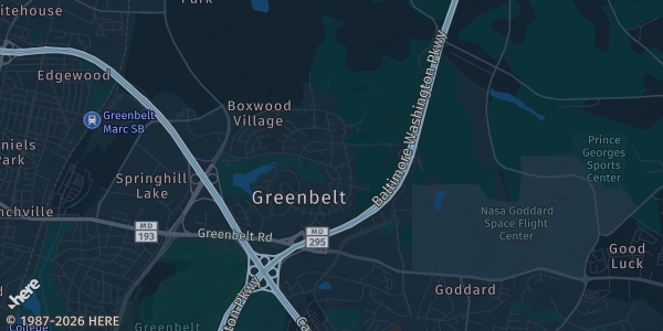 Map of Greenbelt, MD. The exact address of Crowne Plaza College Park - Washington DC by IHG is not known, so the map shows the area rather than a specific building.